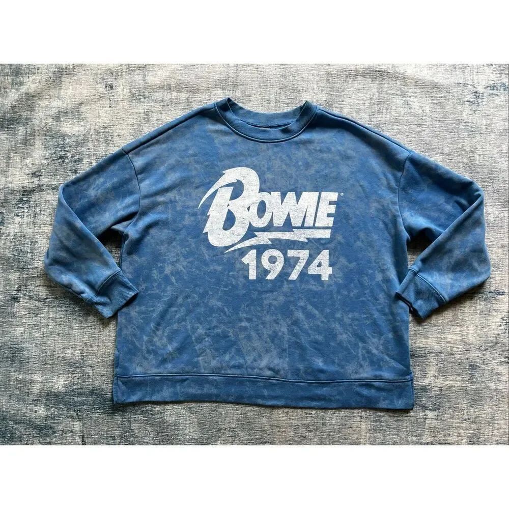 Terra & Sky David Bowie 1974 Blue Tie Dye Relaxed Fit Sweatshirt Women's 0X 14W